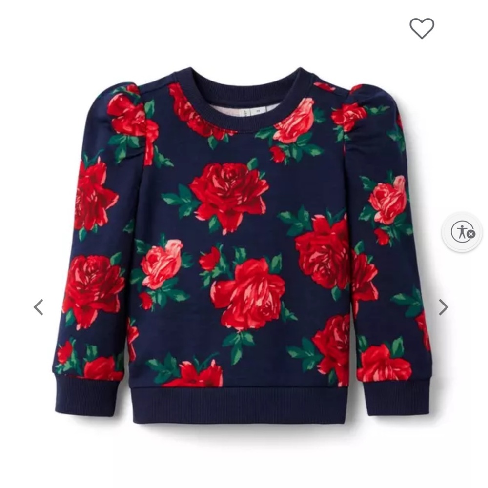 Janie and Jack American Girl Navy Floral Puff-Sleeve Sweatshirt with Red Roses 8